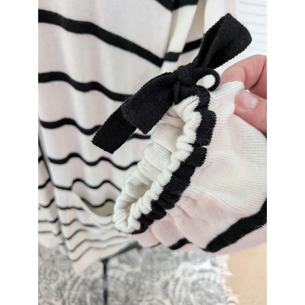 Talbots Oprah Magazine Collection Cardigan Women's XL Cream Black Stripe Sweater